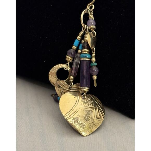 TABRA Gold Filled Heart/Amethyst/Turquoise Drop/Dangle EARRINGS Artisan Signed - Picture 5 of 6